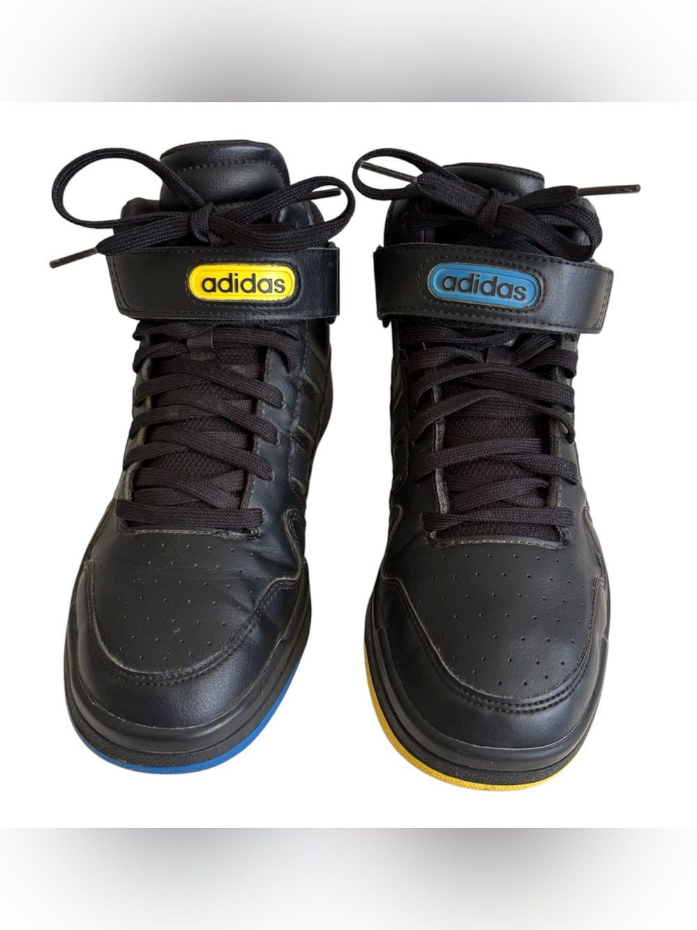 Adidas Black High-Top Sneakers with Blue & Yellow Accents